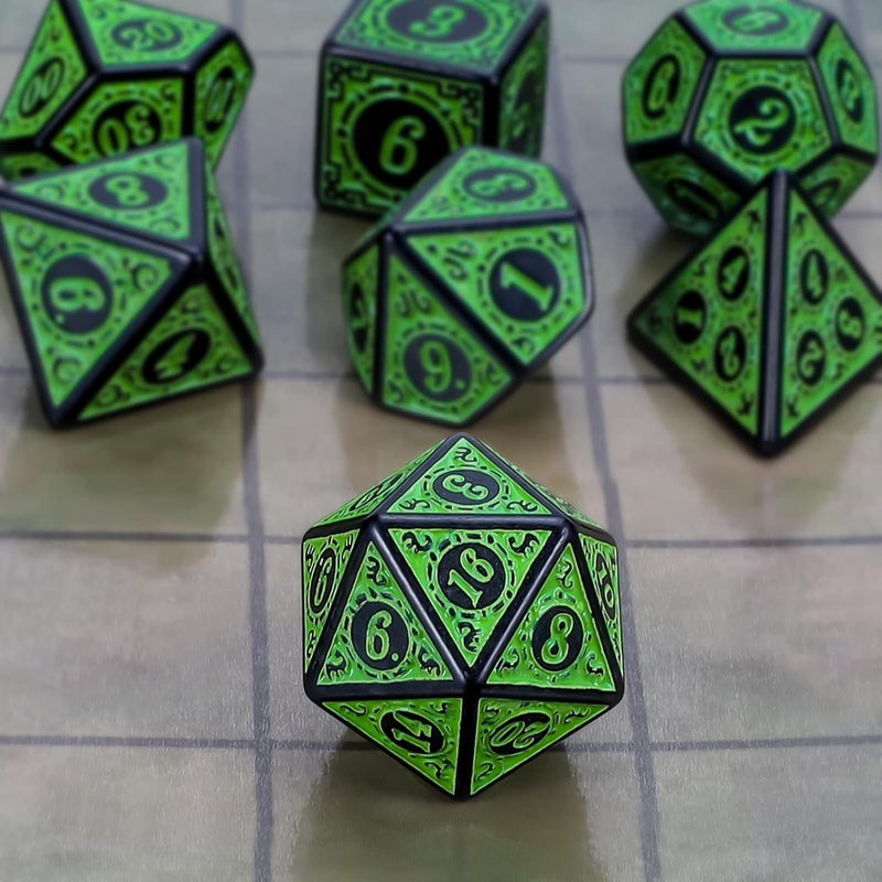 CiaraQ DND Polyhedral Dice Set for Dungeons and Dragons RPG MTG Role Playing Table Games-with 1 Dice Pouch (Green Engraved Dice) - Image 5